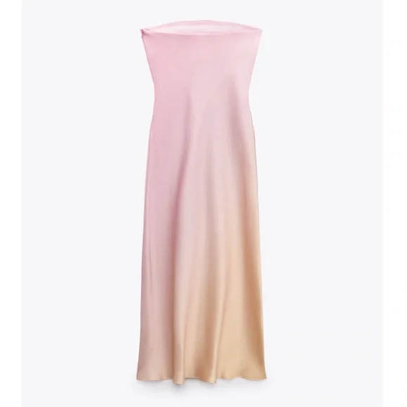 Zara STRAPLESS TIE DYE SATIN EFFECT DRESS - Picture 5 of 16